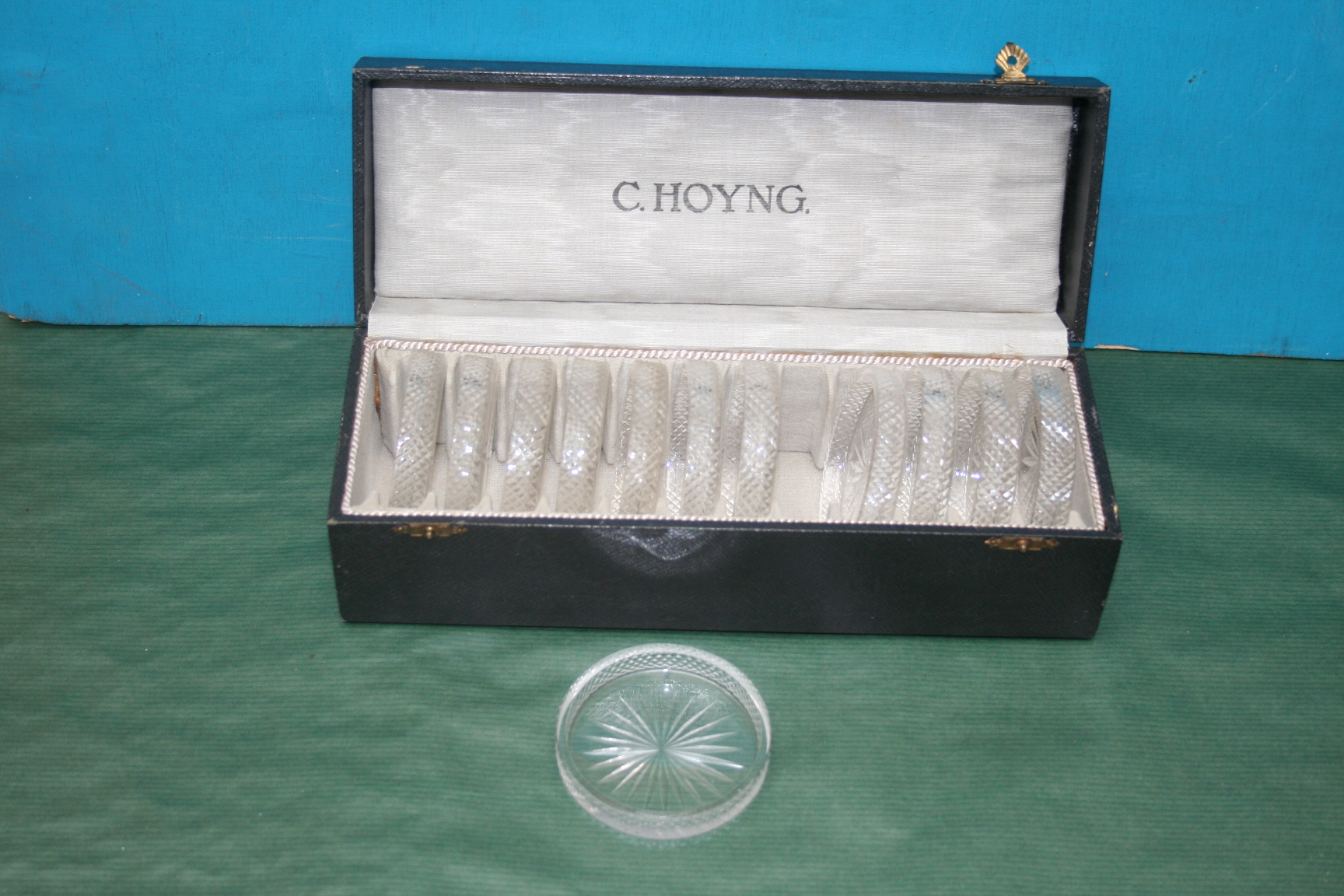 voordeel korting Gelijkwaardig Jaren 30 glazen onderzetters in originele doos, waaier kristal - het derde  Servies