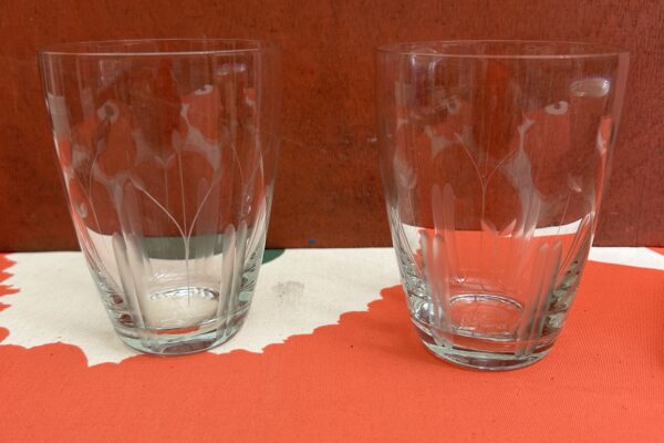 12 x zeer dun waterglas ge-etst jaren 30
