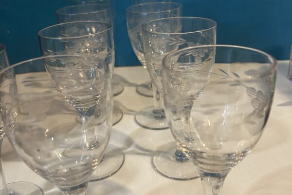 6 x ge-etst witte glas jaren 50