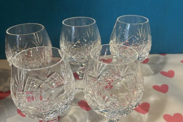 5 x waaierkristal bewerkt klein cognac glas