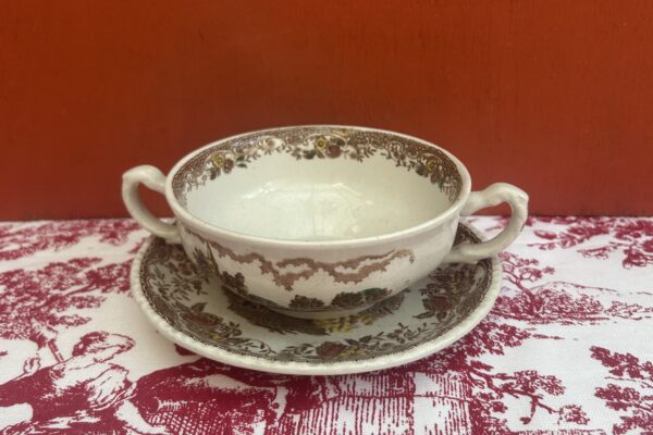 Soepkoppen met schotel Royal Tudorware decor 'Olde England' bruin