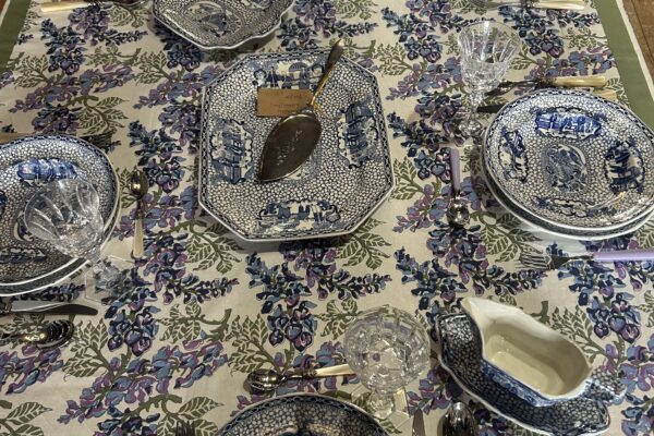Compleet antiek dinerservies voor 12 personen, decor Chinese bird blauw wit